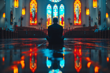 Wall Mural - the pastor prays to God

