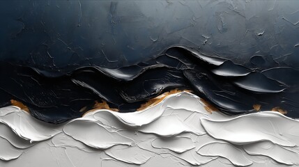 Abstract white black acrylic painted fluted 3d painting texture luxury background banner on canvas - Black White waves swirls. Decor concept. Wallpaper concept. Art concept. 3d concept.