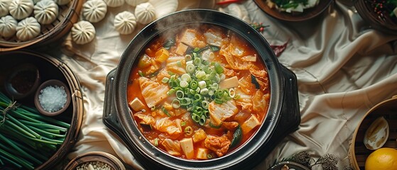 Wall Mural - Winter Comfort Korean Dishes Flat Lay

