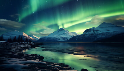 Wall Mural - majestic mountain range illuminated by aurora in tranquil arctic night generated by ai