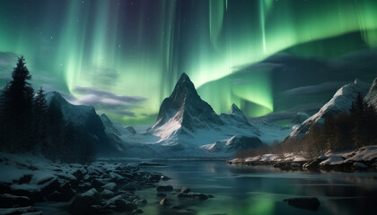 Wall Mural - majestic mountain peak illuminated by starry night in arctic generated by ai