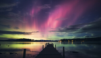 Wall Mural - tranquil scene sunset reflects on water, nature beauty in twilight generated by ai