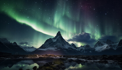 Wall Mural - majestic mountain peak illuminated by starry arctic night sky generated by ai