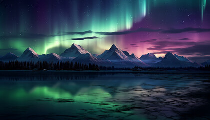 Wall Mural - majestic mountain peak reflects starry night in tranquil water generated by ai