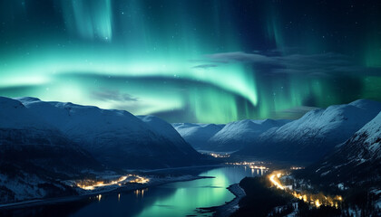 Wall Mural - majestic mountain range illuminated by starry arctic night sky generated by ai