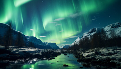 Wall Mural - majestic mountain peak reflects starry galaxy in mysterious night generated by ai