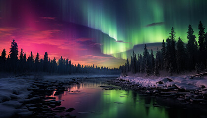Wall Mural - majestic mountain range reflects vibrant autumn colors under starry sky generated by ai