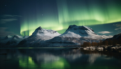 Wall Mural - majestic mountain peak reflects tranquil starlit winter landscape generated by ai