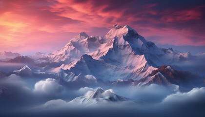 Poster - Mountain peak, majestic landscape, sky, sunset, snow, ice generated by AI