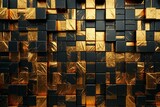 Fototapeta  - Elaborate wall mosaic made of gold blocks in arabesque pattern, creating a glossy and luxurious 3D background. Generative AI