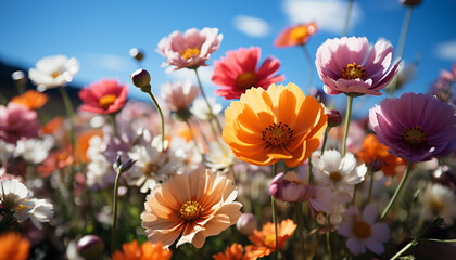 Wall Mural - A vibrant meadow of multi colored flowers in the summer generated by AI