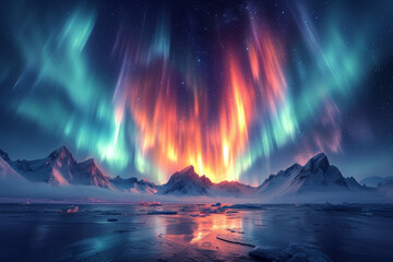 Poster - A mesmerizing aerial view of the Northern Lights dancing across the Arctic sky, showcasing the ethereal beauty of natural phenomena. Concept of celestial wonders. Generative Ai.