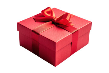 Wall Mural - Red gift box with white ribbon  isolated on transparent and white background.PNG image	
