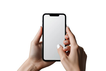 Poster - hand with holds big phone with white screen isolated on transparent and white background.PNG image