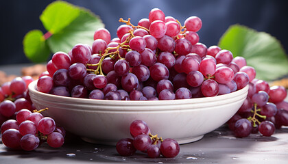 Wall Mural - Freshness and nature on a wooden table, ripe grapes generated by AI