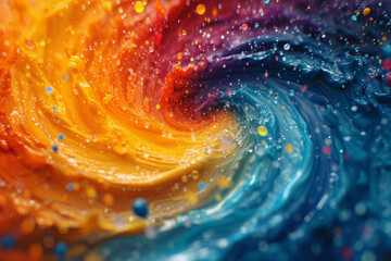 Poster - A dynamic swirl of colorful paint splatters, expressing the spontaneity and energy of abstract art. Concept of abstract expressionism. Generative Ai.