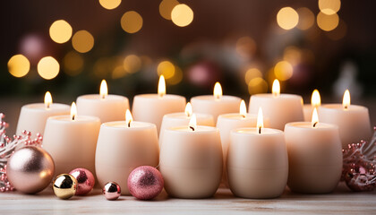 Canvas Print - Glowing candle illuminates dark night, celebrating Christmas with warmth generated by AI