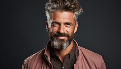 Poster - A confident, smiling man with gray hair and a beard generated by AI