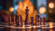Chess board battle king success, pawn defeat, intelligence triumphs generated by AI