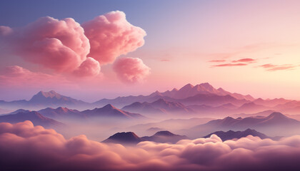 Wall Mural - Mountain peak silhouetted against the colorful sunset sky generated by AI