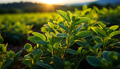 Canvas Print - Freshness and growth in nature vibrant green color generated by AI