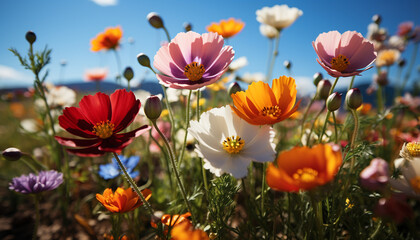 Poster - The vibrant meadow blossoms with colorful flowers in summer generated by AI