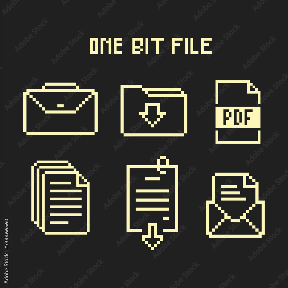 this is file icon in pixel art with white color and black background ...