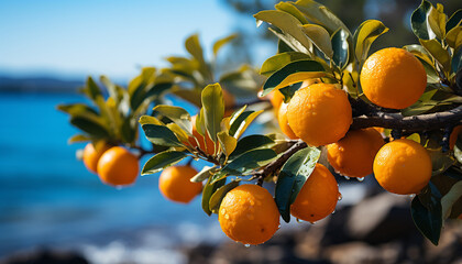 Wall Mural - Fresh citrus fruit, ripe and juicy, brightens summer days generated by AI