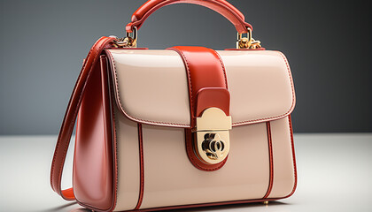 Poster - Fashionable leather suitcase with shiny metal buckle, carrying elegance generated by AI