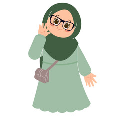 Wall Mural - Cute Hijab Girl Waving Hand Illustration