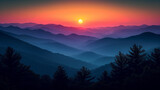 Fototapeta  - Colorful landscape - mountains - sundown - sunup - in the style of Western North Carolina sunsets 