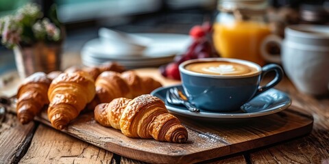 Focused breakfast with coffee and croissants, Generative AI 