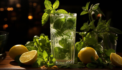 Wall Mural - Refreshing lemonade with mint leaf, perfect for hot summer days generated by AI