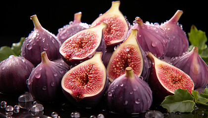 Wall Mural - Fresh fig slice, ripe and juicy, nature sweet and healthy snack generated by AI