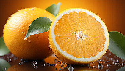 Poster - Freshness of citrus fruit juicy, ripe slice, vibrant yellow generated by AI