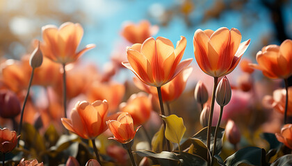 Canvas Print - The vibrant tulip blossom brings natural beauty to the meadow generated by AI