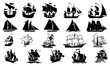 Wooden ship mega bundle. Pirate ship icon collection