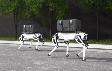 Wall Mural - Robot dog delivering goods, delivery robotic concept