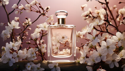 Wall Mural - Freshness of springtime blossoms on branch, nature beauty in bottle generated by AI