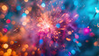 An abstract image of fireworks bursting in a kaleidoscope of colors with a bokeh effect, symbolizing celebration and excitement.
