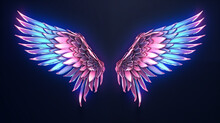 Abstract Neon Angel Wings Illuminated By Pink And Blue Lights On
