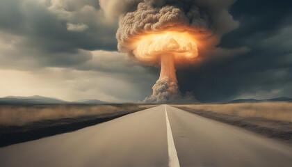 Wall Mural - Terrible atomic explosion of a nuclear bomb with a mushroom cloud of dust