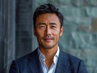 portrait of handsome smiling businessman with suit in professional studio background