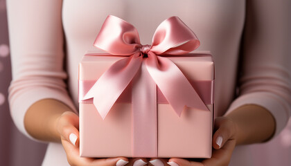 Poster - A woman hand holding a gift box, celebrating love generated by AI