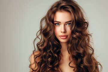  Beautiful model with wavy hairstyle and cared for beauty