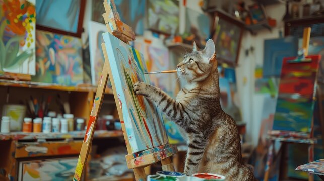 Cats are using their little paws to draw art