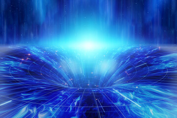 Wall Mural - The coiled space of time is connected by a tunnel or wormhole, the Einstein-Rosen Bridge. Science Fiction, space travel, overcoming the speed of light. 3D illustration, 3d rendering, copy space.