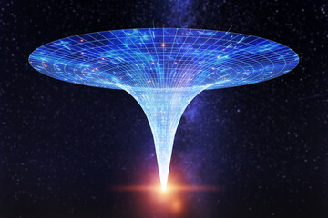 Wall Mural - The coiled space of time is connected by a tunnel or wormhole, the Einstein-Rosen Bridge. Science Fiction, space travel, overcoming the speed of light. 3D illustration, 3d rendering, copy space.