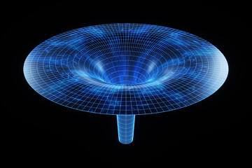 Wall Mural - The coiled space of time is connected by a tunnel or wormhole, the Einstein-Rosen Bridge. Science Fiction, space travel, overcoming the speed of light. 3D illustration, 3d rendering, copy space.