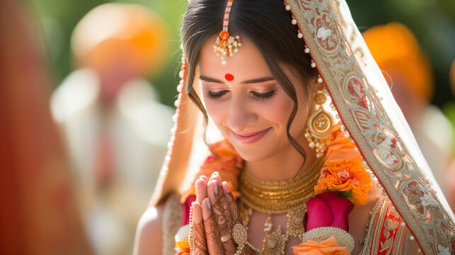 Emotional moment, Hindu bride thanking her parents in the morning of the wedding celebrations.